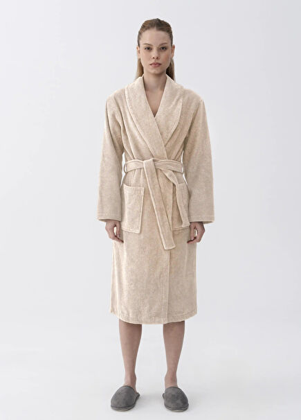 Eclair Beige Combed Cotton Unisex Bathrobe