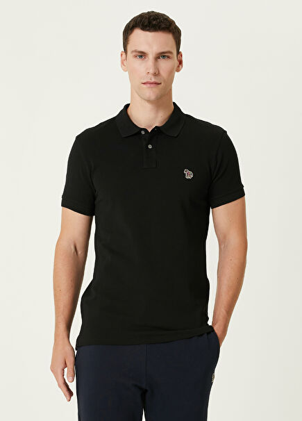 Siyah Polo Yaka Organik Pamuk T-shirt