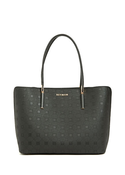 Siyah Logo Desenli Kadın Omuz Çantası