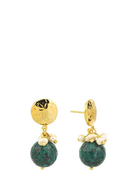 Bonbon Yeşil Kadın Altın Kaplama Küpe