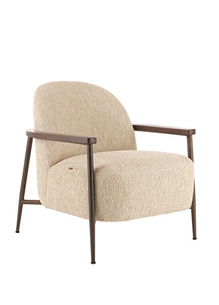 Meder Krem Rengi Ceviz Ahşap Berjer