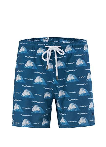 Chris Dalga Desenli Lacivert Erkek Deniz Şortu