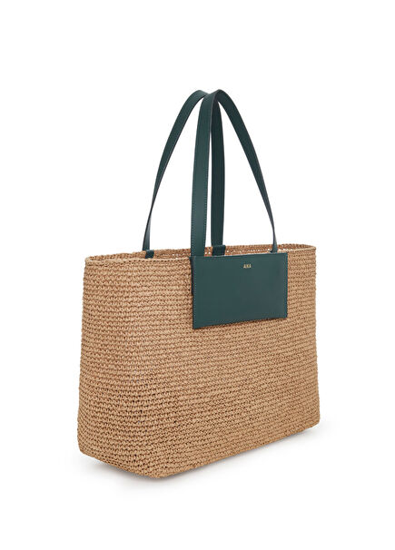 Myra Beige Raffia Leather Women's Beach Bag