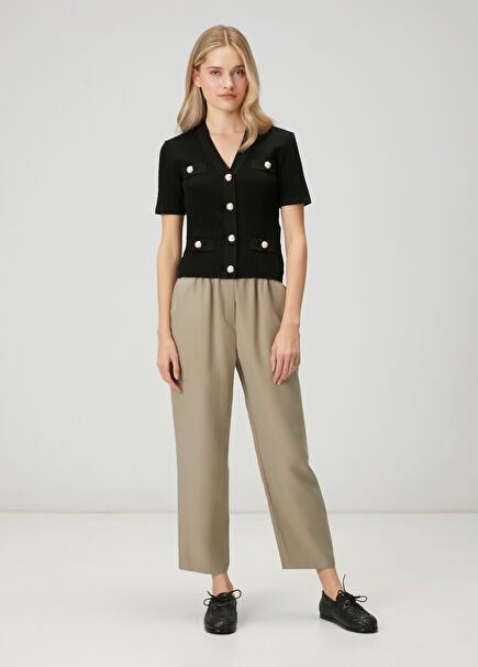 Haki Pileli Havuç Pantolon