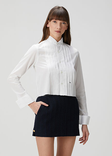 White Pleated Crop Shirt