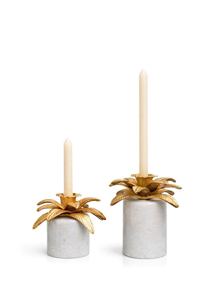 Palm Marble Pedestal Brass 2-Piece Candlestick