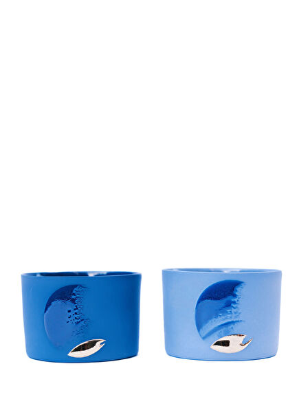 Blue Porcelain Mug Set of 2 Without Handle