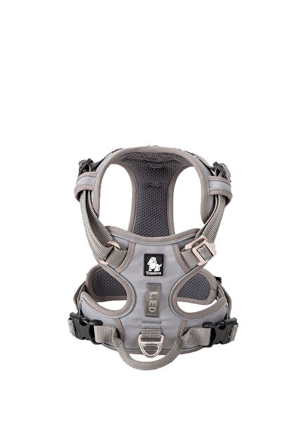 Gri Alüminyum D-Halkalı Ergonomik Köpek Göğüs Tasması