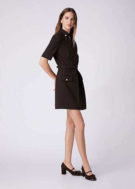 Brown Pleat Detailed Mini Dress