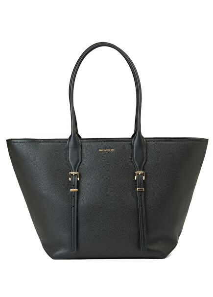 Buckle Tote Black Women Leather Shopping Bag