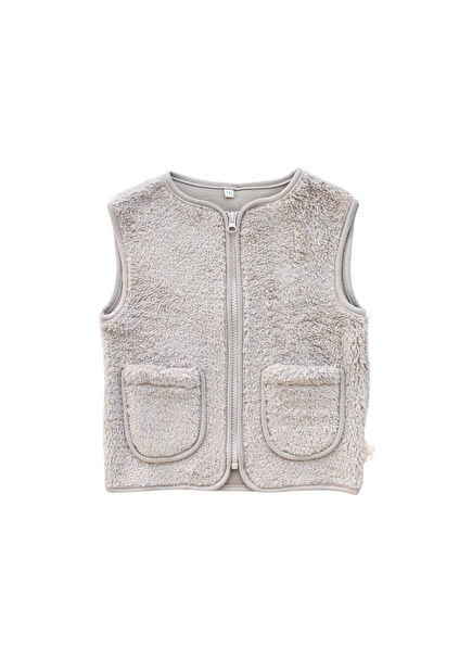 Gri Peluş Fermuarlı Klasik Unisex Çocuk Yelek