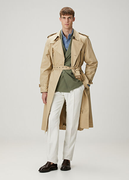 Beige Double-Breasted Overcoat
