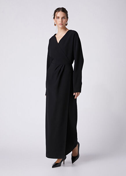 Siyah Maksi Kruvaze Elbise