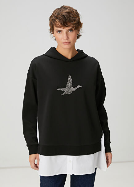 Black Shirt Detailed Hoodie