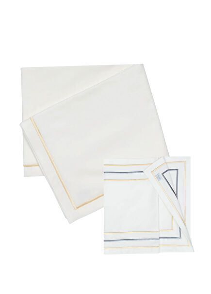 Maya Ivory Off-White Tablecloth and Maya Pearl Runner