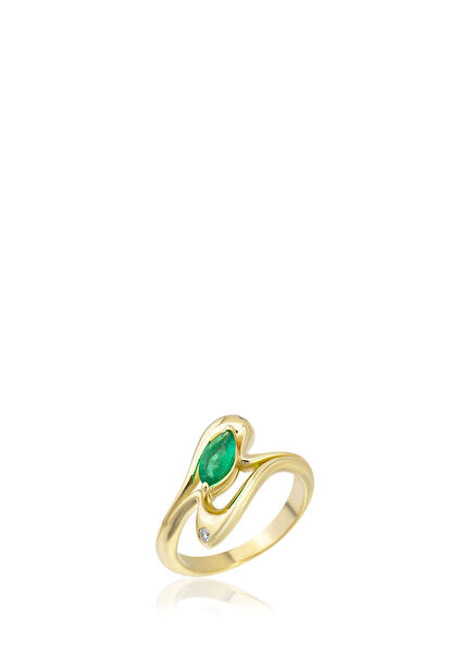 Marquise Emerald Detailed Women's Gold Ring
