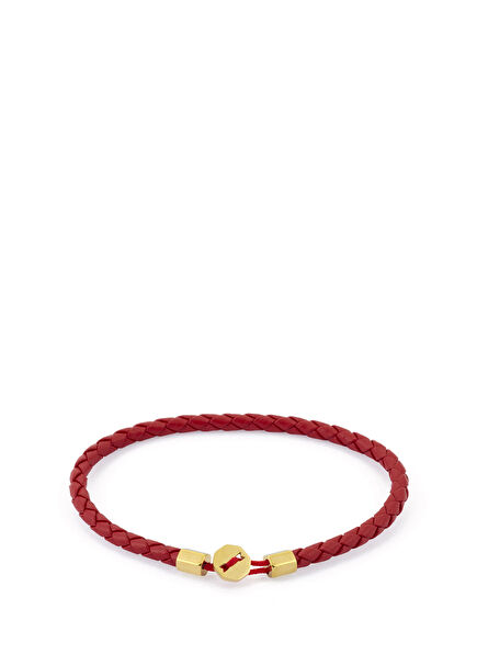 Altın Kaplama Kırmızı Deri Erkek Bileklik