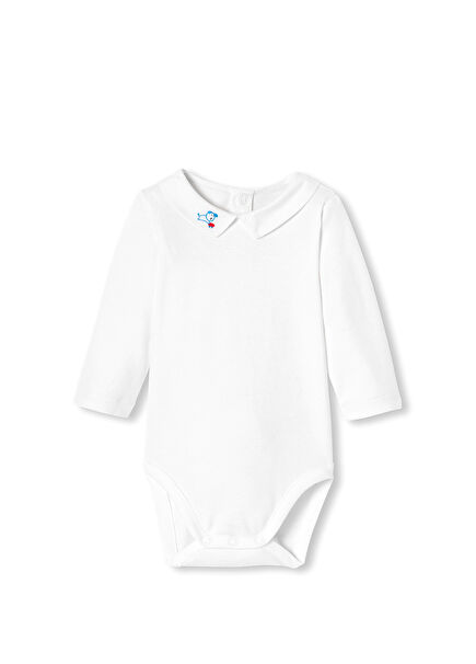 El İşlemeli Poplin Yaka Uzun Kollu Erkek Bebek Body