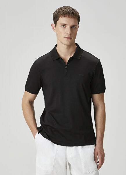 Siyah Polo Yaka Organik Pamuk T-shirt