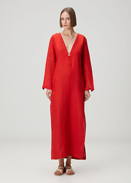 Kırmızı Keten Kaftan
