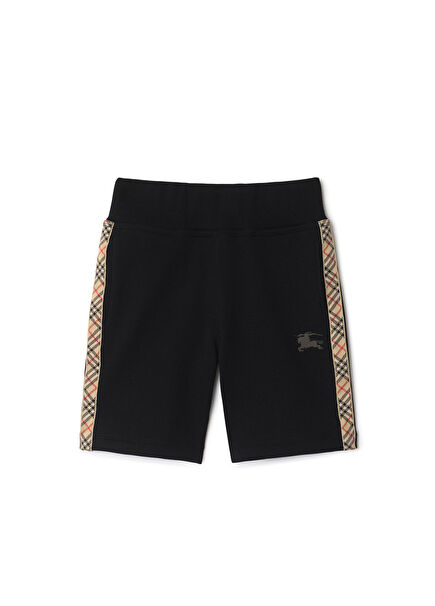 Benny Tape Check Trim Cotton Siyah Pamuklu Unisex Çocuk Şort