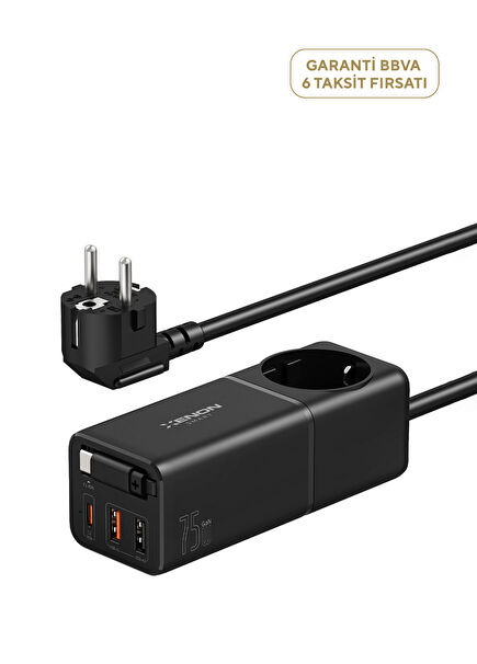 75W GaN 4000W AC Built-in USB-C Cable 3x USB PD PPS Desktop Socket Fast Charging Station X6412
