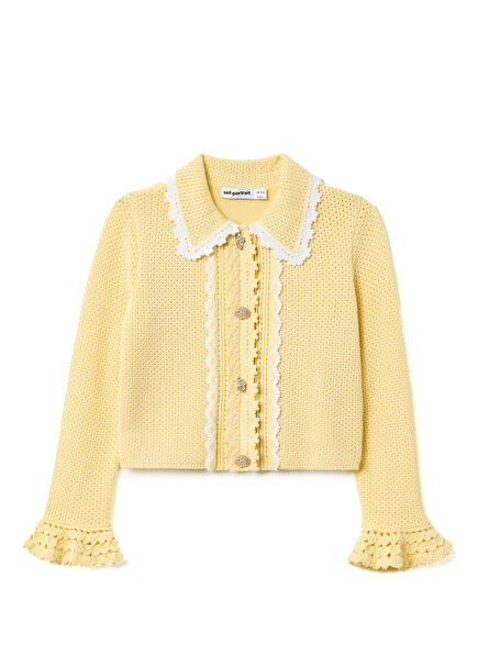 Yellow Pointelle Ruffled Girls' Cardigan