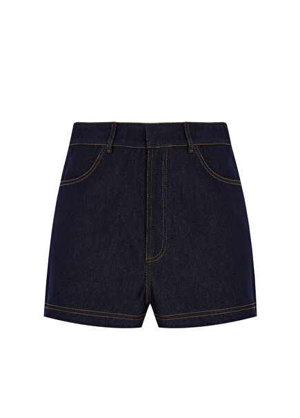 No9 Suede Detailed Navy Blue Denim Women's Mini Shorts