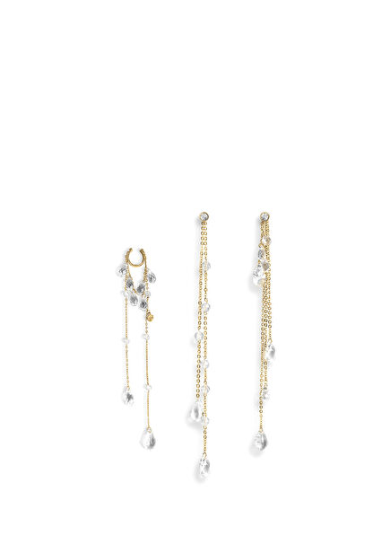 Nu Ear Set Gold  925 Ayar Gümüş Kadın Küpe Seti