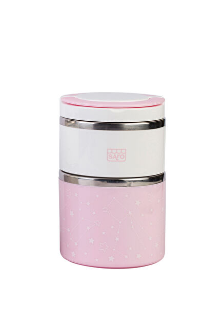 Pembe 2 Katlı Çelik Mama Termosu 820 ml