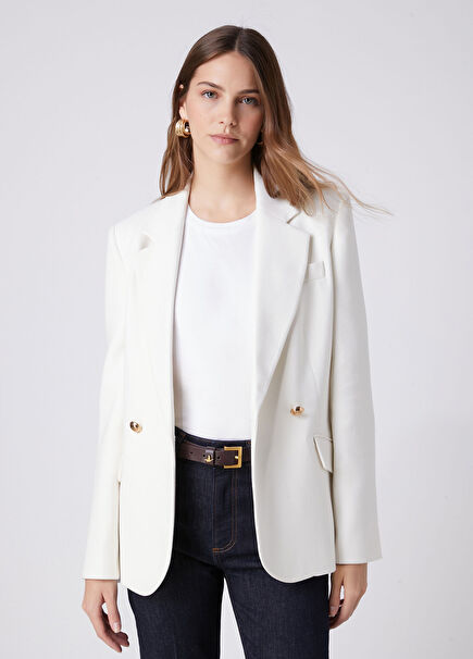 Kırık Beyaz Kruvaze Blazer