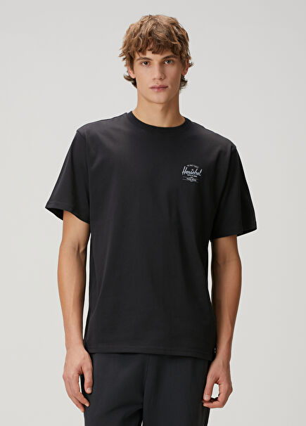Black Logo Printed Basic T-shirt