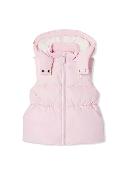 Powder Pink Hooded Sleeveless Girl Puffer Vest