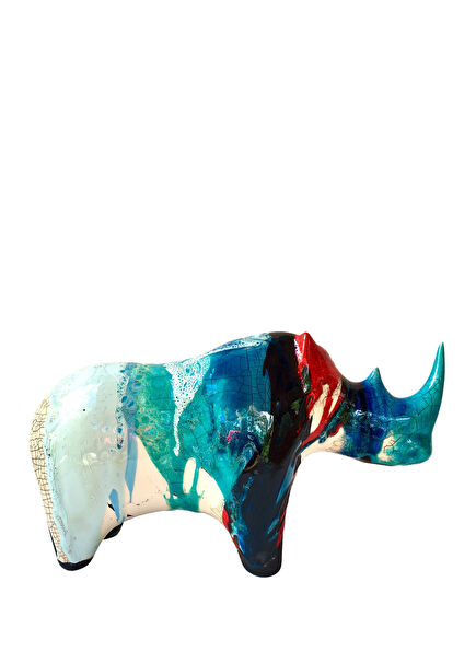 Multicolored Medium Rhinoceros Ceramic Object