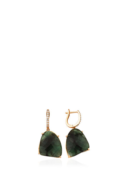 Dangle Diamond Emerald 18K Rose Gold Women's Earrings