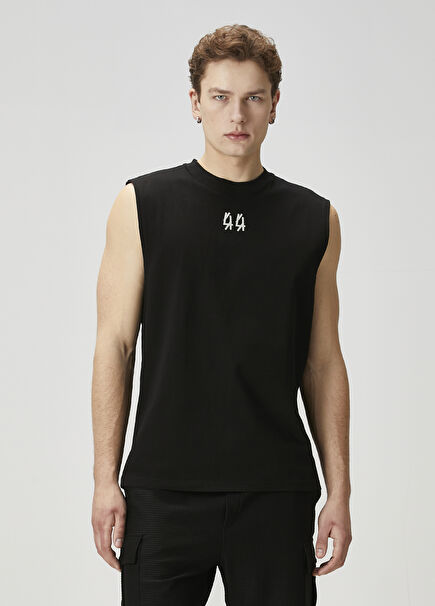 Black Logo Printed Sleeveless T-Shirt