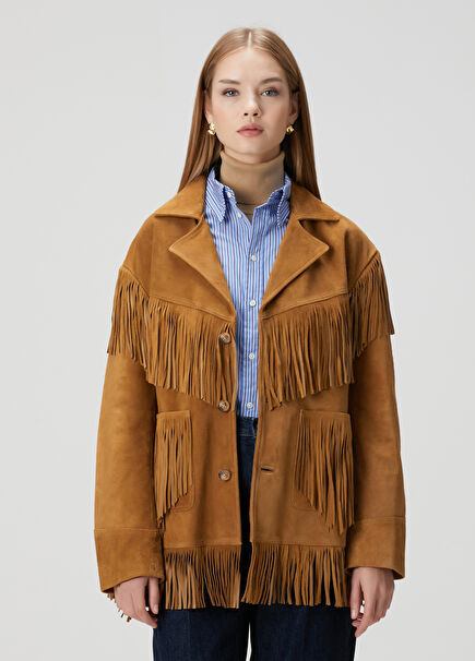 Tütün Püsküllü Süet Ceket