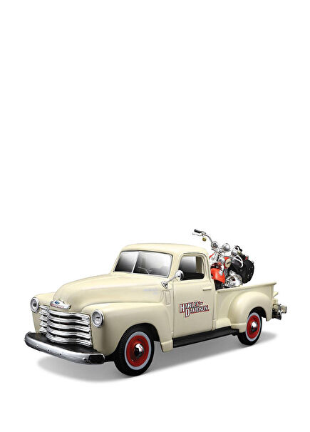 1/25 Harley Davidson 1950 ve Chevrolet 3100 Pickup Bej Model Araba