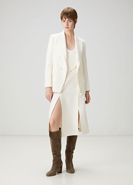 Ecru Double Slit Midi Skirt