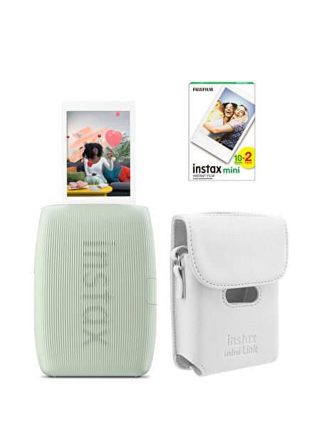 Instax mini Link 3 Yeşil Akıllı Telefon Yazıcısı Beyaz Çanta ve 20'li Mini Film