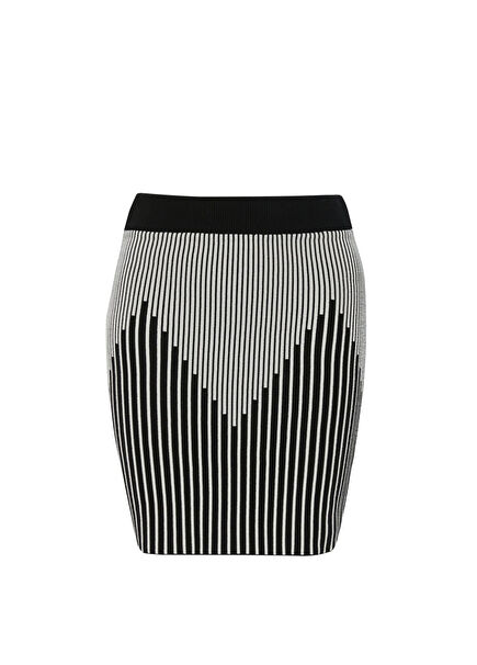 Georgia Siyah Beyaz Triko Kadın Mini Etek