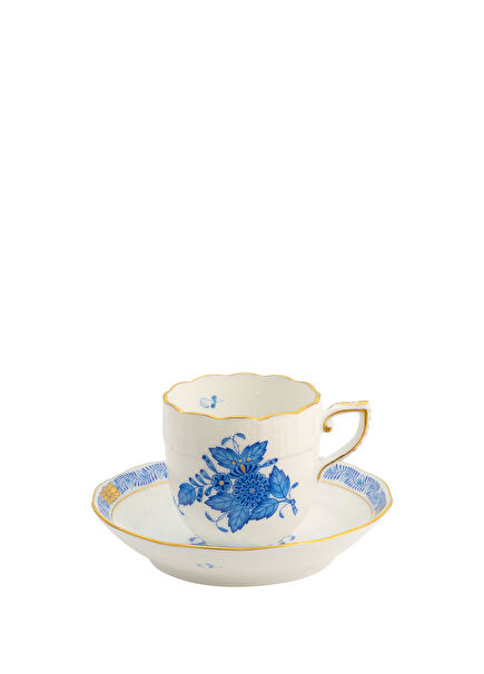 Apponyi Patterned Blue Porcelain Coffee Cup and Saucer