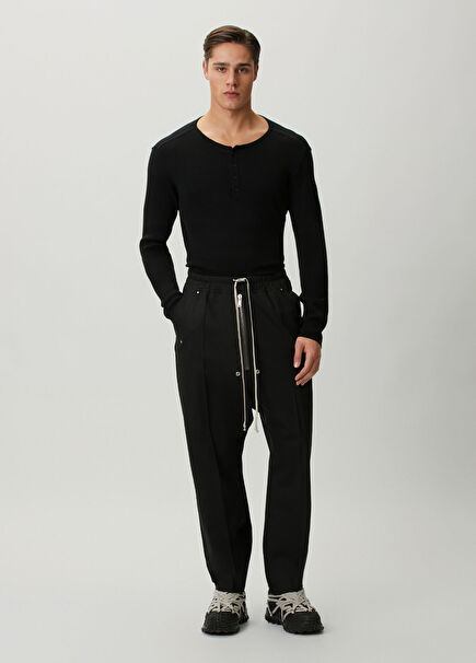 Black Waist Corded Wool Trousers