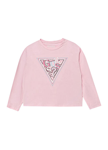 Pembe Baskılı Uzun Kollu Kız Çocuk T-shirt