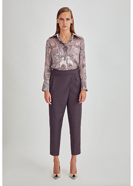 Nila Burgundy Wool Ankle Length Women's Trousers