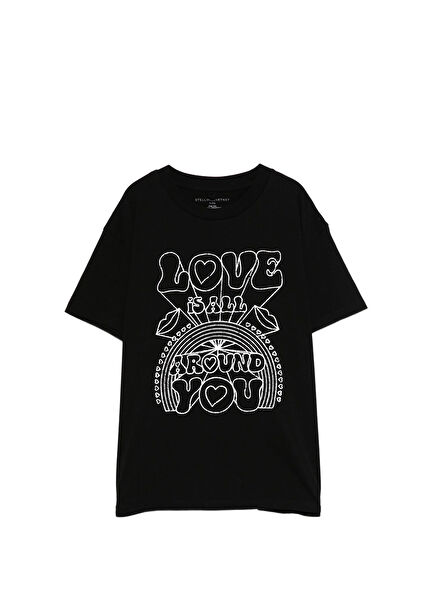 Black Logo Printed Girls T-Shirt