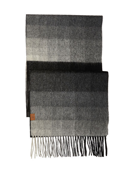 Gri Kare Desenli Erkek Yün Atkı