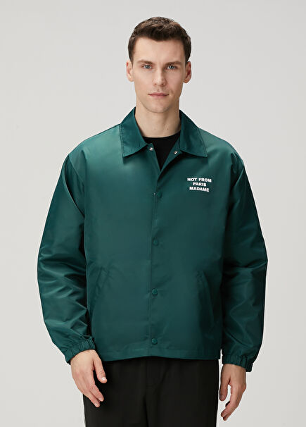 Dark Green Logo Printed Coat