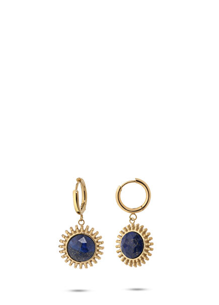 Sun Gold Navy Blue Gold Plated Steel Women's Earrings with Natural Stones