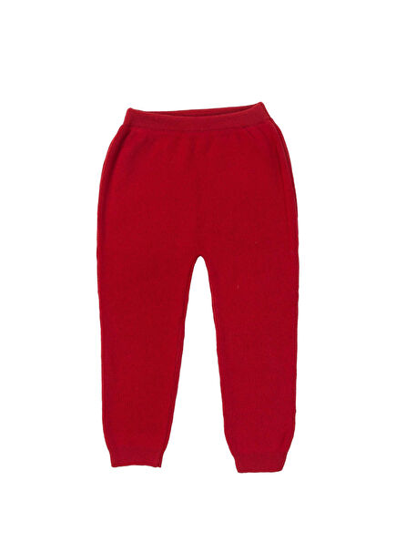 Cozy Day Red Plain Knitwear Unisex Kids Leggings